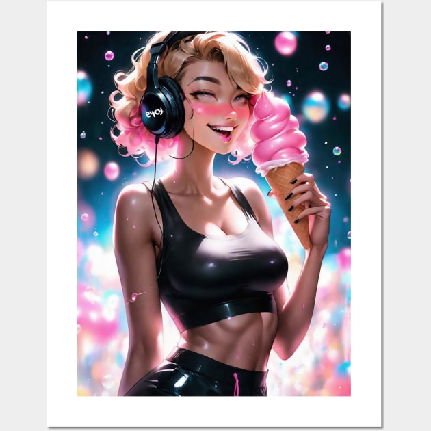 Sexy Anime Girl with Ice Cream Wall Art by FurryBallBunny